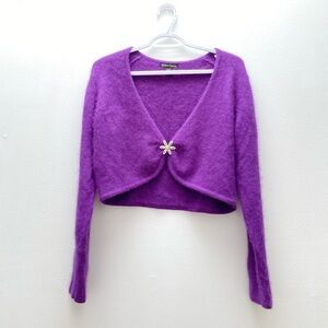 Vintage - Sydney Easton Purple Angora Blend Cropped Sweater w/ Rhinestone Clasp